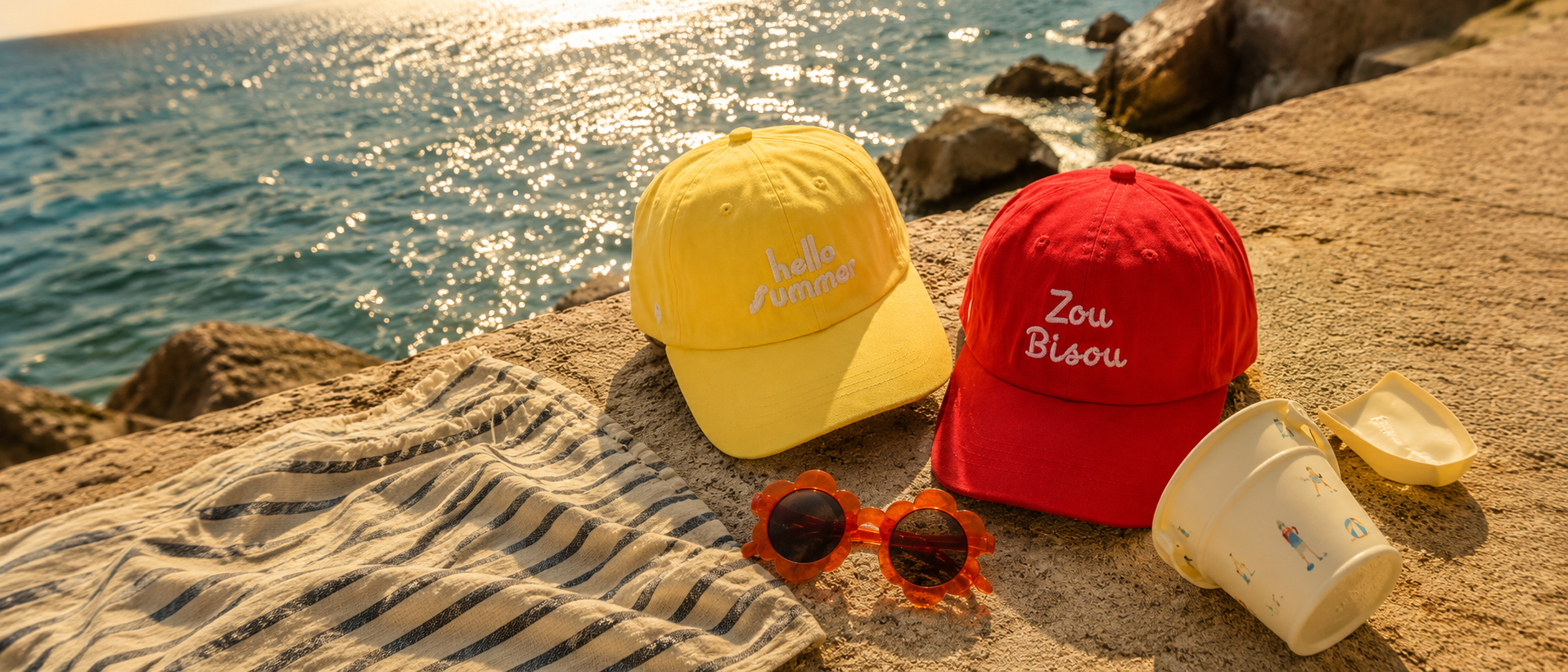 Summer hats by the sea
