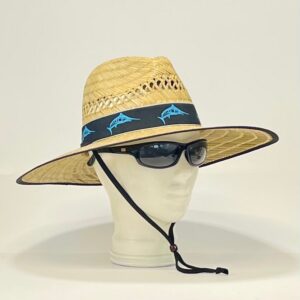 Blue Marlin Bandana Straw Hat, well ventilated, colorful bandana with matching edge and chin strap, great for any outdoor activity! A must!