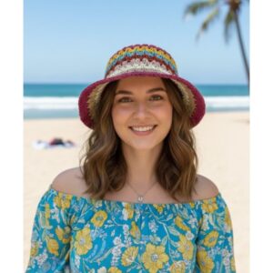 Multi Color Stripe Straw Bucket Hat Sun Hat